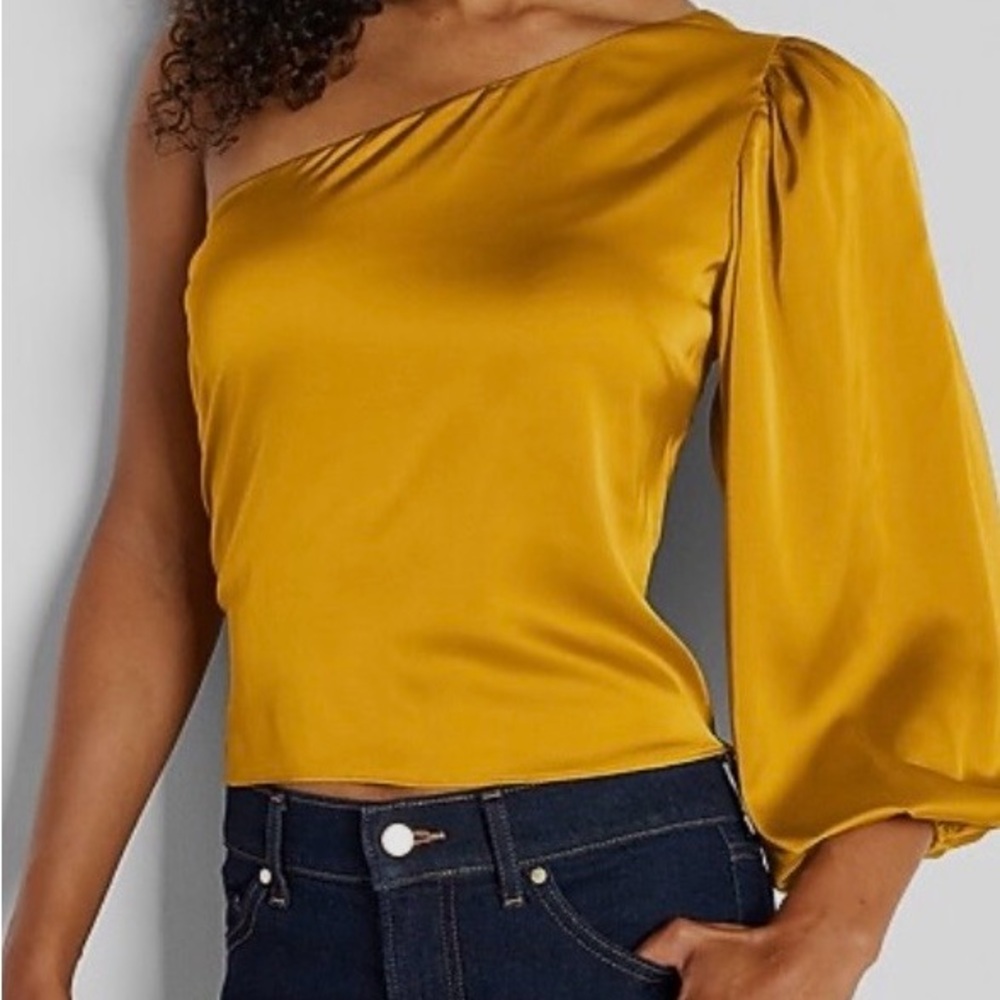 Express One-Shoulder Satin Blouse in Mustard